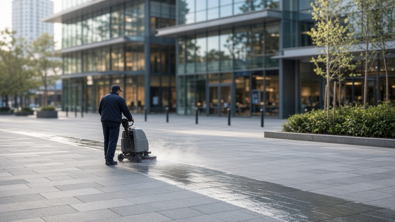 Commercial paved forecourt