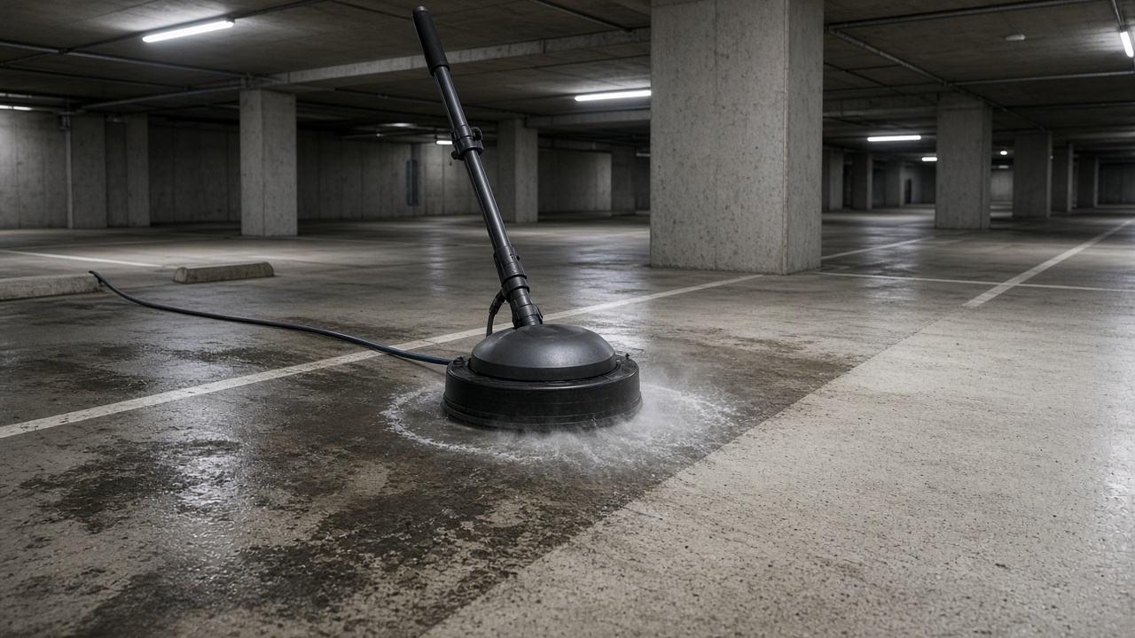 Underground car park floor being washed
