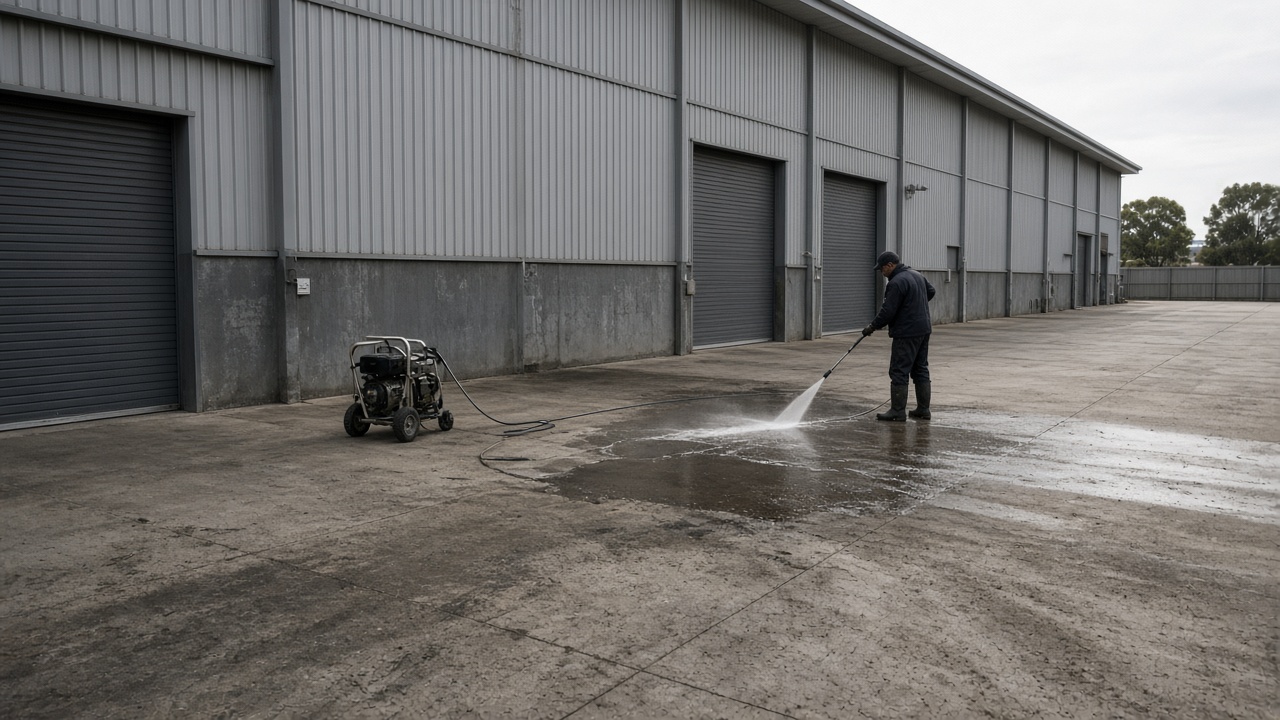 Warehouse hardstand and pressure-washing equipment